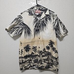 Vintage RJC Hawaiian Shirt Mens L Made in Hawaii USA Palm Tree Print 100% Cotton